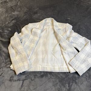 VTG 90s Eva Blazer Jacket Women Sz 11/12 White Blue Grid Corpcore W/ Stains